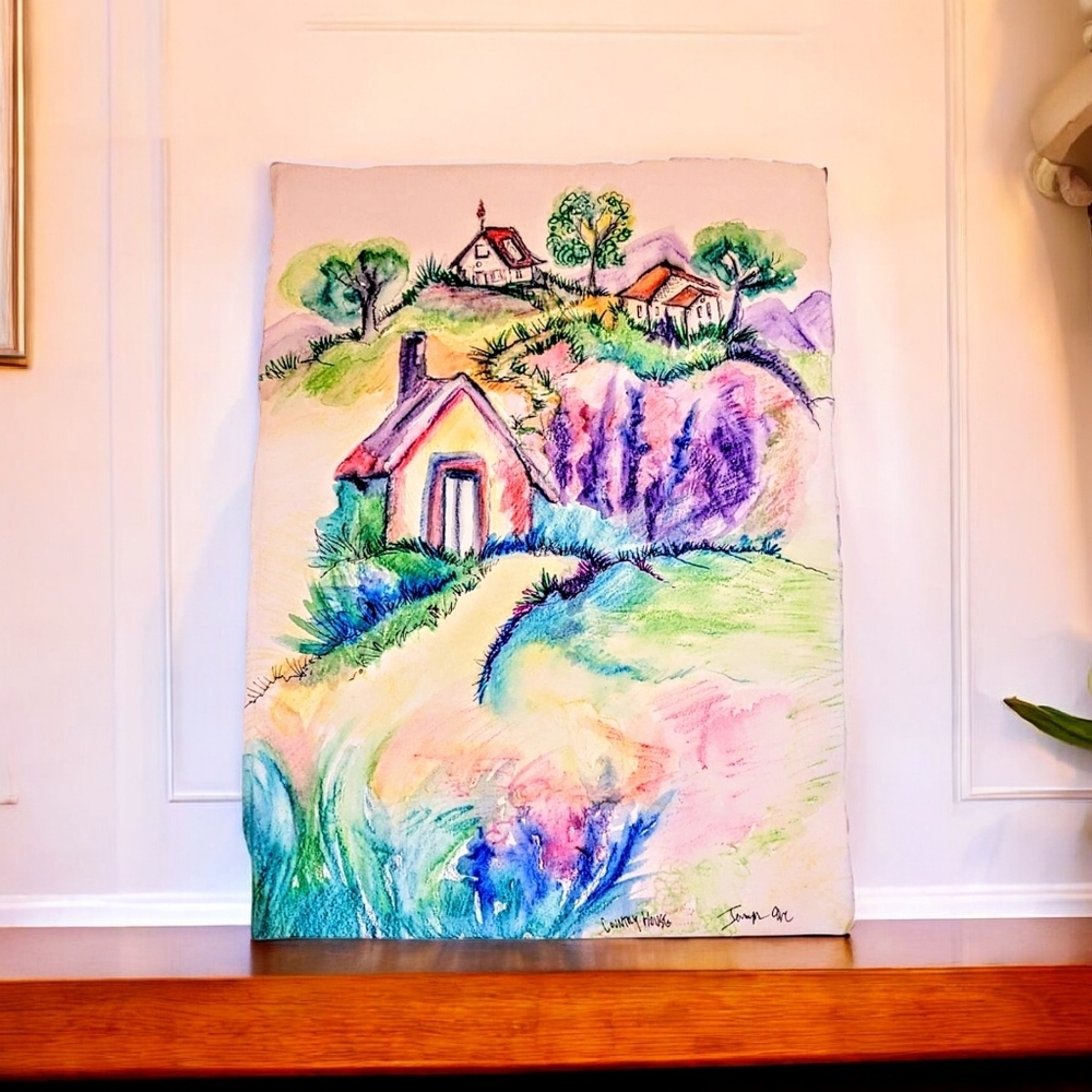 Watercolor Country House. Signed original